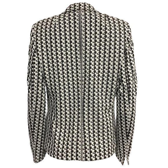 Akris Punto Black/White Woven Geometric Patterned Single Button Blazer - Picture 3 of 4